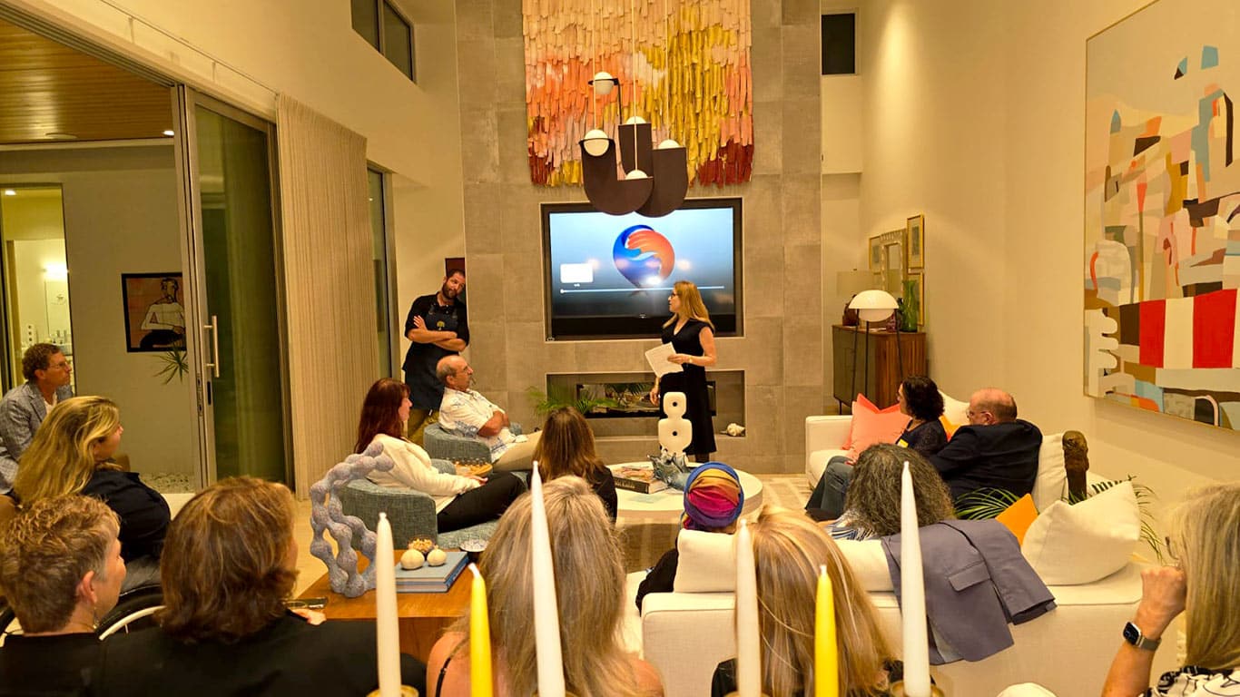 Pamela Azaria speaks at the Sarasota Event at Denise and Daniel Hamburger's house